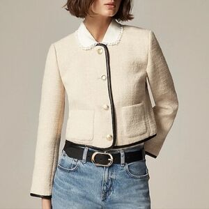NWT J. Crew Nash Tweed lady jacket with leather trim